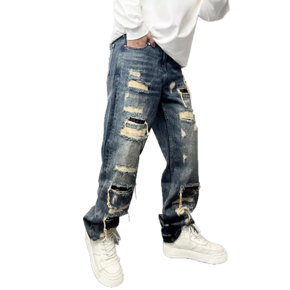 Casual Stylish Ripped Patch Jeans-loose fit. MaiBeast