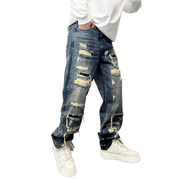 Casual Stylish Ripped Patch Jeans-loose fit. MaiBeast