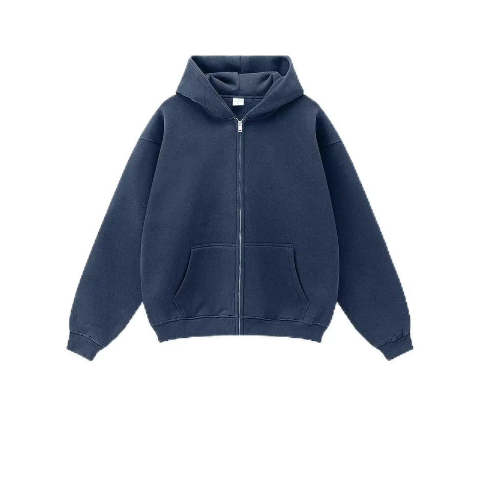 New Arrival Winter Thick 345 Grams Cotton Fleece Lining Hoodies Printing Vintage Washed Men Zip up Hoodie for Man