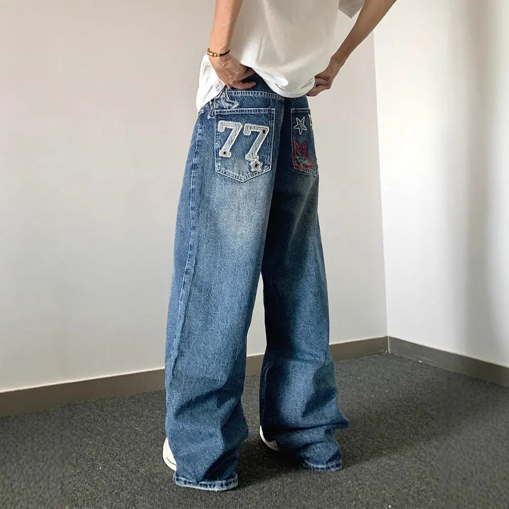 Designer Embroidered High-waisted Retro Loose Slimming Pants MaiBeast