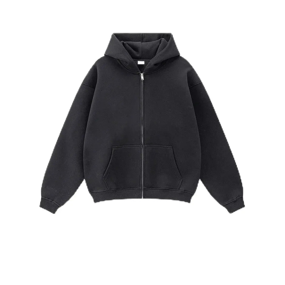 New Arrival Winter Thick 345 Grams Cotton Fleece Lining Hoodies Printing Vintage Washed Men Zip up Hoodie for Man