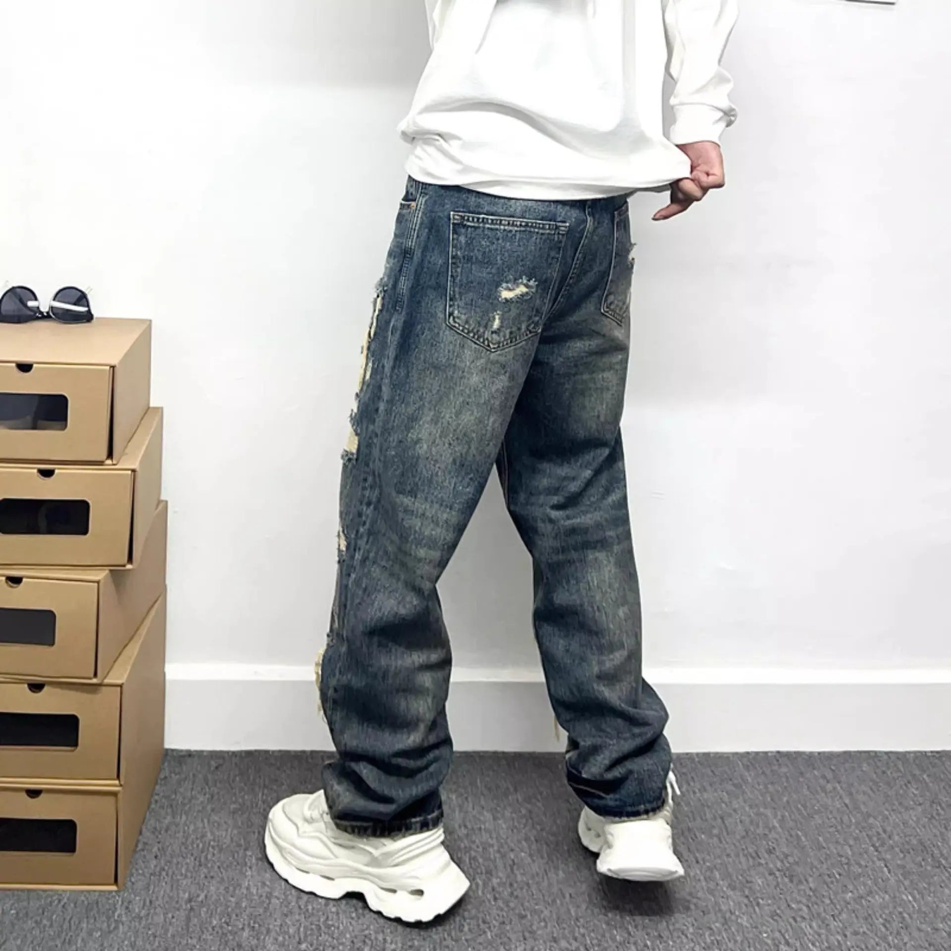 Casual Stylish Ripped Patch Jeans-loose fit. MaiBeast