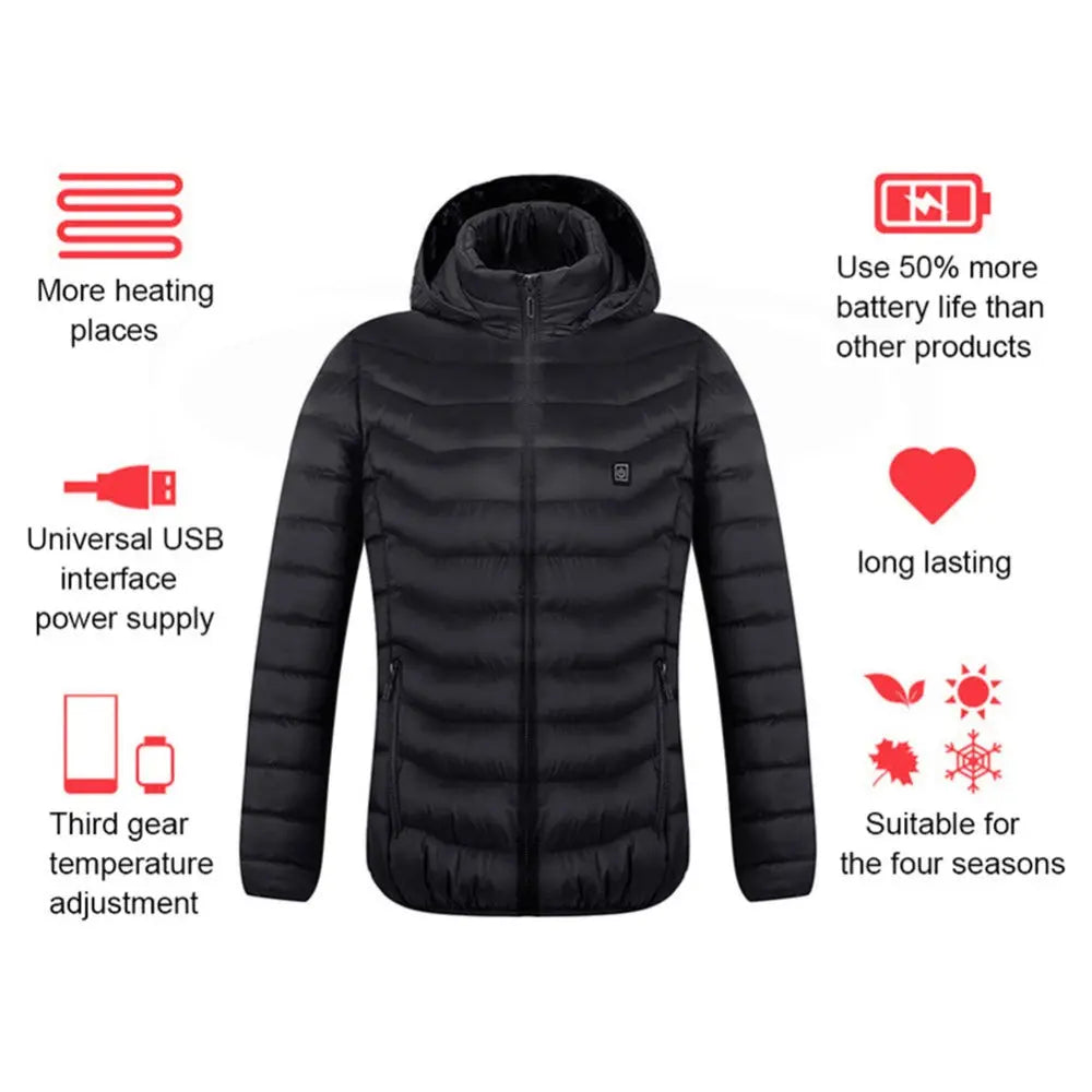 Winter Heated Jacket USB Electric Cotton Coat Zip-up Heater Thermal Clothing Heating Vest For Men SISMO