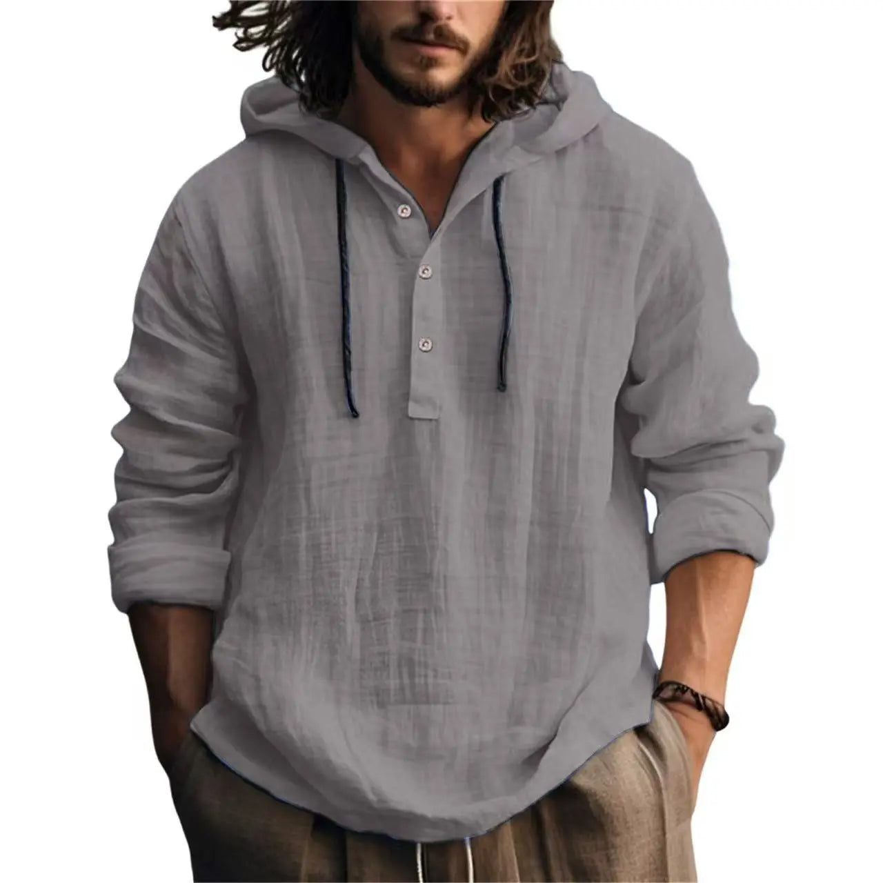 New Wish Cotton Linen Shirt Hooded Sweater Long Sleeve Hooded Casual Daily Clothing SISMO