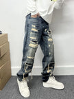 Casual Stylish Ripped Patch Jeans-loose fit. MaiBeast