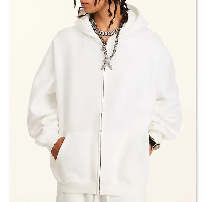 New Arrival Winter Thick 345 Grams Cotton Fleece Lining Hoodies Printing Vintage Washed Men Zip up Hoodie for Man